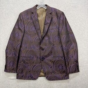 Van Heusen Studio Blazer‎ Mens 44 Long Purple Paisley Suit Coat Sport Jacket